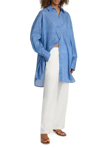 TOTEME Women's Monogram Long Summer Shirt - Cobalt - Size 12 | Thumbnail 2 TOTEME Women's Monogram Long Summer Shirt - Cobalt - Size 12 | Thumbnail 2