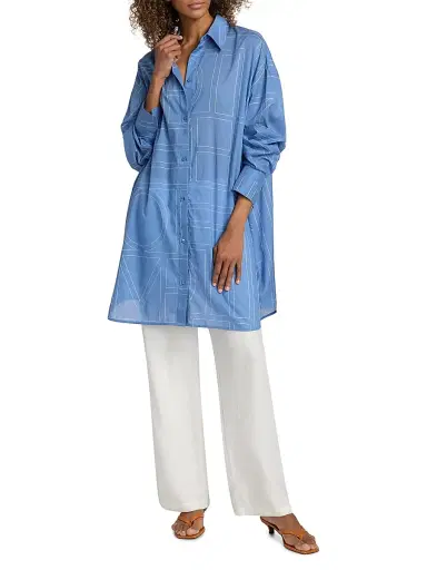 TOTEME Women's Monogram Long Summer Shirt - Cobalt - Size 12 | Thumbnail 3 TOTEME Women's Monogram Long Summer Shirt - Cobalt - Size 12 | Thumbnail 3