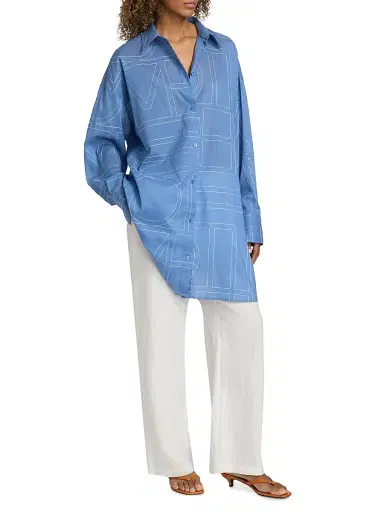 TOTEME Women's Monogram Long Summer Shirt - Cobalt - Size 12 | Thumbnail 4 TOTEME Women's Monogram Long Summer Shirt - Cobalt - Size 12 | Thumbnail 4