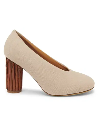 MOSCHINO Women's Round Toe Cotton Pumps - Beige - Size 11 | Thumbnail 1 MOSCHINO Women's Round Toe Cotton Pumps - Beige - Size 11 | Thumbnail 1