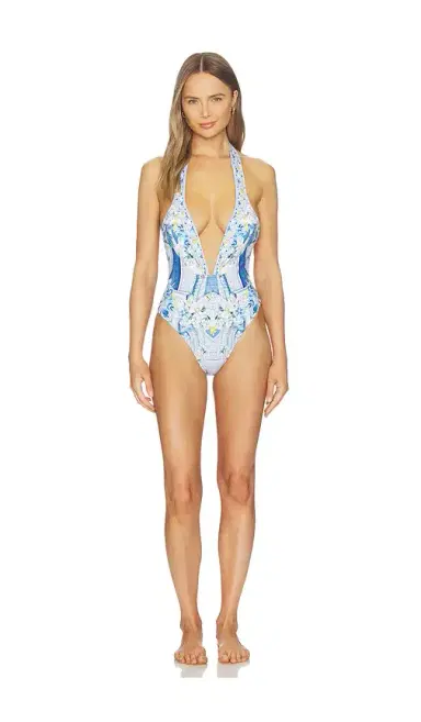 Camilla Plunge Halter One Piece | Thumbnail 1 Camilla Plunge Halter One Piece | Thumbnail 1