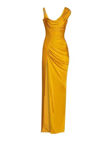 Versace Draped Vicose Liquid Jersey Slit Gown | Thumbnail 1 Versace Draped Vicose Liquid Jersey Slit Gown | Thumbnail 1