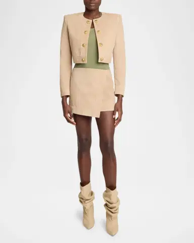Balmain Asymmetric Suede Mini Skirt | Thumbnail 2 Balmain Asymmetric Suede Mini Skirt | Thumbnail 2
