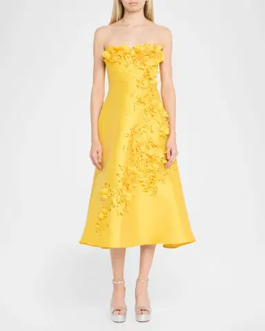 BADGLEY MISCHKA Strapless Floral Applique Gazar Midi Dress | Thumbnail 2 BADGLEY MISCHKA Strapless Floral Applique Gazar Midi Dress | Thumbnail 2