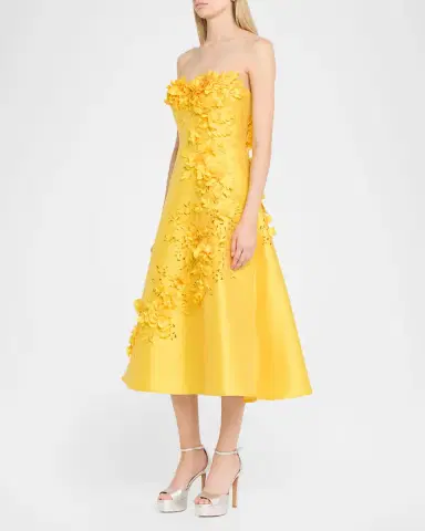 BADGLEY MISCHKA Strapless Floral Applique Gazar Midi Dress | Thumbnail 4 BADGLEY MISCHKA Strapless Floral Applique Gazar Midi Dress | Thumbnail 4