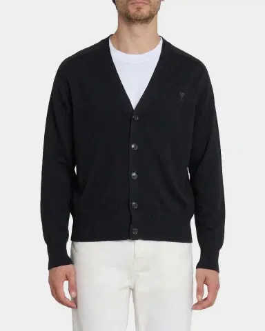 Ami Paris Men 's Tonal Embroidered Ami De Coeur Wool Knit Cardigan | Thumbnail 3 Ami Paris Men 's Tonal Embroidered Ami De Coeur Wool Knit Cardigan | Thumbnail 3