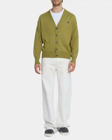 Ami Paris Men 's Tonal Embroidered Ami De Coeur Wool Knit Cardigan | Thumbnail 6 Ami Paris Men 's Tonal Embroidered Ami De Coeur Wool Knit Cardigan | Thumbnail 6