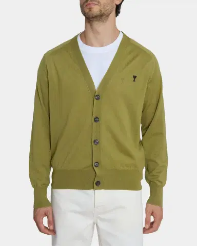 Ami Paris Men 's Tonal Embroidered Ami De Coeur Wool Knit Cardigan | Thumbnail 9 Ami Paris Men 's Tonal Embroidered Ami De Coeur Wool Knit Cardigan | Thumbnail 9