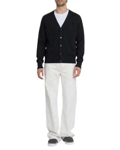 Ami Paris Men 's Tonal Embroidered Ami De Coeur Wool Knit Cardigan | Thumbnail 1 Ami Paris Men 's Tonal Embroidered Ami De Coeur Wool Knit Cardigan | Thumbnail 1