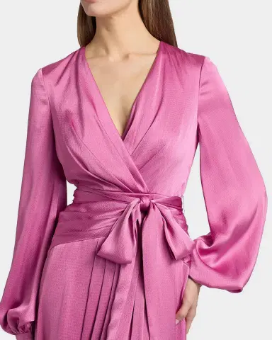 Badgley Mischka Satin Faux-Wrap Long Sleeve Gown | Thumbnail 7 Badgley Mischka Satin Faux-Wrap Long Sleeve Gown | Thumbnail 7