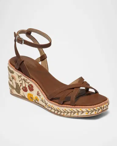 Bernardo 95mm Cairo Embroidered Raffia and Leather Wedge Sandals | Thumbnail 2 Bernardo 95mm Cairo Embroidered Raffia and Leather Wedge Sandals | Thumbnail 2
