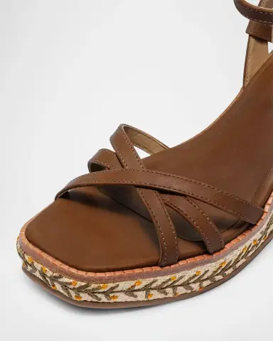 Bernardo 95mm Cairo Embroidered Raffia and Leather Wedge Sandals | Thumbnail 3 Bernardo 95mm Cairo Embroidered Raffia and Leather Wedge Sandals | Thumbnail 3