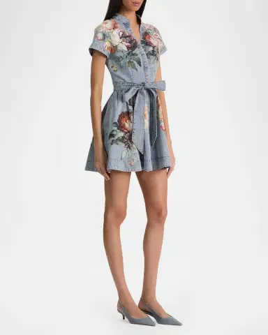 ALICE + OLIVIA Lucy Floral Denim Mini Shirtdress | Thumbnail 2 ALICE + OLIVIA Lucy Floral Denim Mini Shirtdress | Thumbnail 2