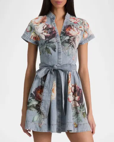 ALICE + OLIVIA Lucy Floral Denim Mini Shirtdress | Thumbnail 4 ALICE + OLIVIA Lucy Floral Denim Mini Shirtdress | Thumbnail 4