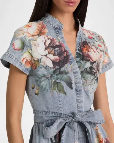ALICE + OLIVIA Lucy Floral Denim Mini Shirtdress | Thumbnail 5 ALICE + OLIVIA Lucy Floral Denim Mini Shirtdress | Thumbnail 5