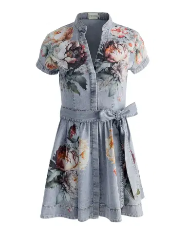 ALICE + OLIVIA Lucy Floral Denim Mini Shirtdress | Thumbnail 1 ALICE + OLIVIA Lucy Floral Denim Mini Shirtdress | Thumbnail 1