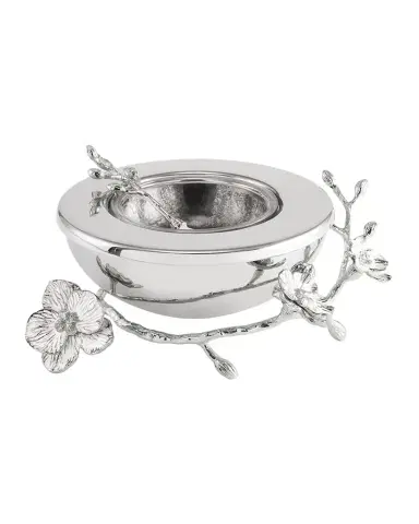 Michael Aram Silver Orchid Caviar Dish with Spoon | Thumbnail 1 Michael Aram Silver Orchid Caviar Dish with Spoon | Thumbnail 1