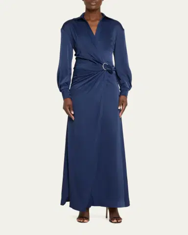 Halston Ivon Faux-Wrap Charmeuse Gown | Thumbnail 2 Halston Ivon Faux-Wrap Charmeuse Gown | Thumbnail 2