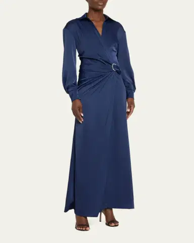 Halston Ivon Faux-Wrap Charmeuse Gown | Thumbnail 4 Halston Ivon Faux-Wrap Charmeuse Gown | Thumbnail 4