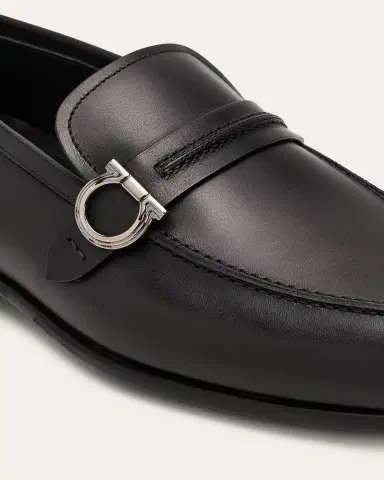 Ferragamo Men's Terence Calfskin Gancini Saddle-Strap Loafers | Thumbnail 3 Ferragamo Men's Terence Calfskin Gancini Saddle-Strap Loafers | Thumbnail 3