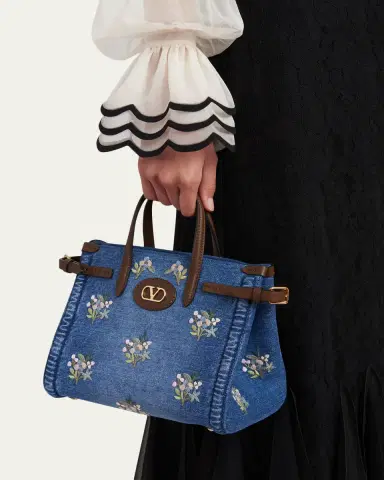 Valentino Garavani Antibes Small Floral-Embroidered Denim Tote Bag | Thumbnail 2 Valentino Garavani Antibes Small Floral-Embroidered Denim Tote Bag | Thumbnail 2