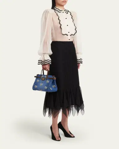 Valentino Garavani Antibes Small Floral-Embroidered Denim Tote Bag | Thumbnail 5 Valentino Garavani Antibes Small Floral-Embroidered Denim Tote Bag | Thumbnail 5