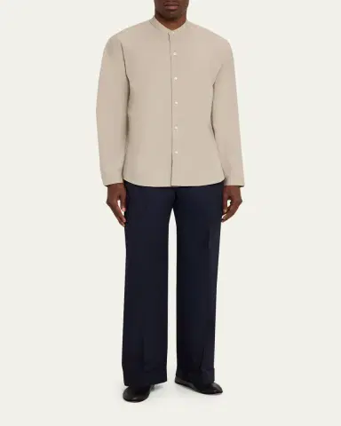 OFFICINE GÉNÉRALE Men's Poplin Band-Collar Button-Down Shirt | Thumbnail 2 OFFICINE GÉNÉRALE Men's Poplin Band-Collar Button-Down Shirt | Thumbnail 2