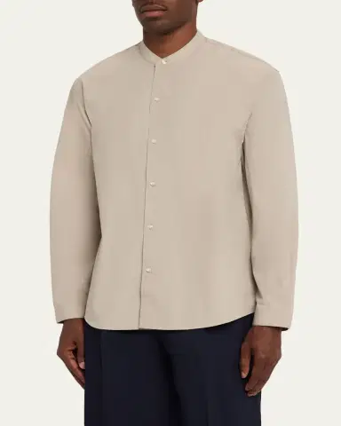 OFFICINE GÉNÉRALE Men's Poplin Band-Collar Button-Down Shirt | Thumbnail 4 OFFICINE GÉNÉRALE Men's Poplin Band-Collar Button-Down Shirt | Thumbnail 4