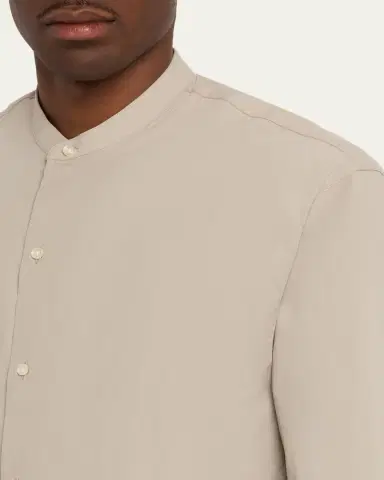 OFFICINE GÉNÉRALE Men's Poplin Band-Collar Button-Down Shirt | Thumbnail 5 OFFICINE GÉNÉRALE Men's Poplin Band-Collar Button-Down Shirt | Thumbnail 5