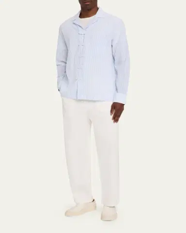 OFFICINE GÉNÉRALE Men's Seersucker Tab-Placket Overshirt | Thumbnail 2 OFFICINE GÉNÉRALE Men's Seersucker Tab-Placket Overshirt | Thumbnail 2