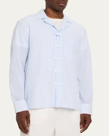 OFFICINE GÉNÉRALE Men's Seersucker Tab-Placket Overshirt | Thumbnail 4 OFFICINE GÉNÉRALE Men's Seersucker Tab-Placket Overshirt | Thumbnail 4
