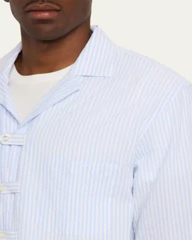OFFICINE GÉNÉRALE Men's Seersucker Tab-Placket Overshirt | Thumbnail 5 OFFICINE GÉNÉRALE Men's Seersucker Tab-Placket Overshirt | Thumbnail 5