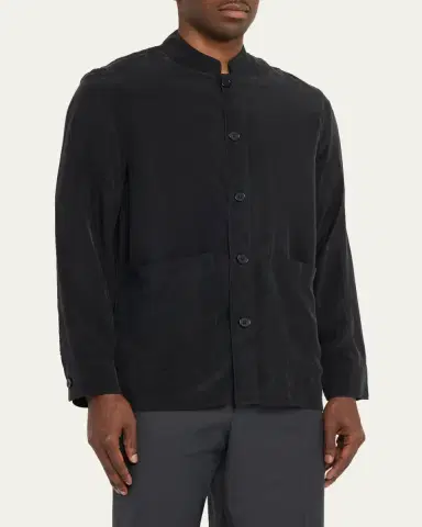 OFFICINE GÉNÉRALE Men's Cupro Band-Collar Jacket | Thumbnail 4 OFFICINE GÉNÉRALE Men's Cupro Band-Collar Jacket | Thumbnail 4