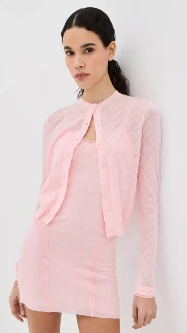 AREA Girly Rib Knit Cardigan Pastel Pink | Thumbnail 2 AREA Girly Rib Knit Cardigan Pastel Pink | Thumbnail 2