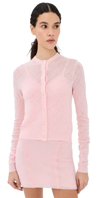 AREA Girly Rib Knit Cardigan Pastel Pink | Thumbnail 1 AREA Girly Rib Knit Cardigan Pastel Pink | Thumbnail 1