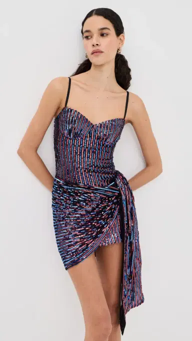 AREA Wrapped Sequin Mini Dress Red Multi | Thumbnail 2 AREA Wrapped Sequin Mini Dress Red Multi | Thumbnail 2