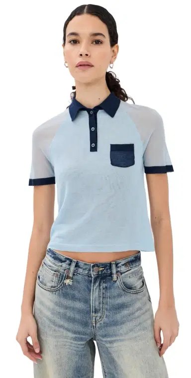 Acne Studios Transparent Polo Sweater ight Blue/Navy | Thumbnail 1 Acne Studios Transparent Polo Sweater ight Blue/Navy | Thumbnail 1