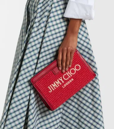 Jimmy Choo Avenue Small leather-trimmed raffia pouch | Thumbnail 7 Jimmy Choo Avenue Small leather-trimmed raffia pouch | Thumbnail 7