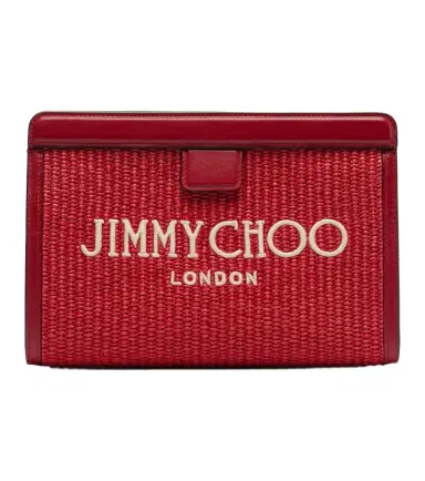 Jimmy Choo Avenue Small leather-trimmed raffia pouch | Thumbnail 1 Jimmy Choo Avenue Small leather-trimmed raffia pouch | Thumbnail 1