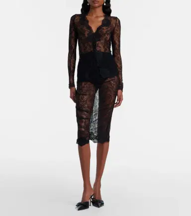 Valentino Floral ruched sheer lace midi skirt | Thumbnail 2 Valentino Floral ruched sheer lace midi skirt | Thumbnail 2