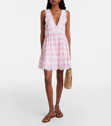 Juliet Dunn Broderie anglaise checked cotton poplin minidress | Thumbnail 3 Juliet Dunn Broderie anglaise checked cotton poplin minidress | Thumbnail 3
