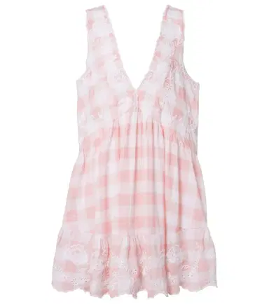 Juliet Dunn Broderie anglaise checked cotton poplin minidress | Thumbnail 1 Juliet Dunn Broderie anglaise checked cotton poplin minidress | Thumbnail 1
