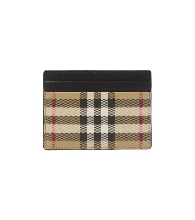 Check leather-trimmed cardholder Check leather-trimmed cardholder