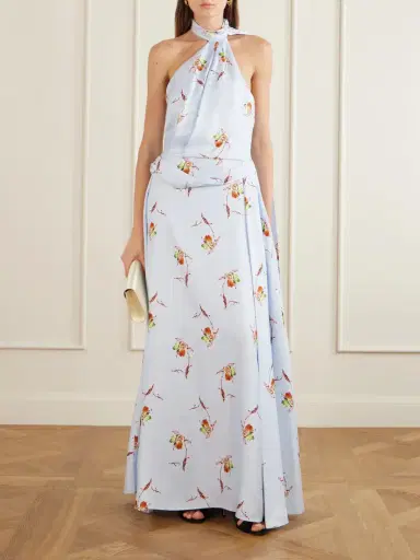 Emilia Wickstead Tie-detailed Pleated Floral-print Halterneck Silk-twill Gown | Thumbnail 2 Emilia Wickstead Tie-detailed Pleated Floral-print Halterneck Silk-twill Gown | Thumbnail 2