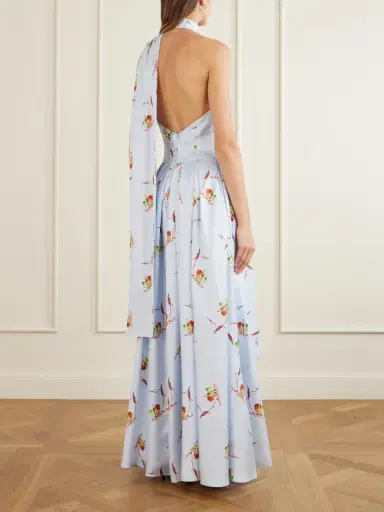 Emilia Wickstead Tie-detailed Pleated Floral-print Halterneck Silk-twill Gown | Thumbnail 3 Emilia Wickstead Tie-detailed Pleated Floral-print Halterneck Silk-twill Gown | Thumbnail 3