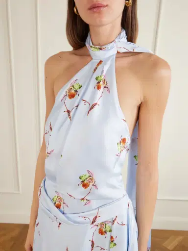 Emilia Wickstead Tie-detailed Pleated Floral-print Halterneck Silk-twill Gown | Thumbnail 4 Emilia Wickstead Tie-detailed Pleated Floral-print Halterneck Silk-twill Gown | Thumbnail 4