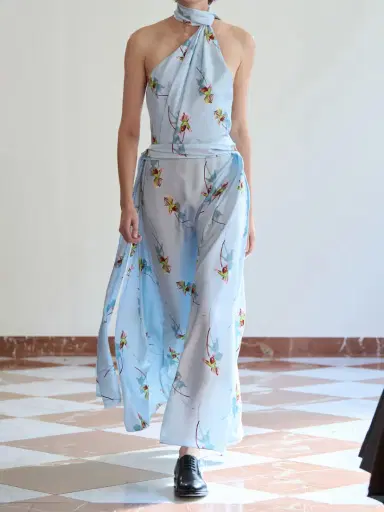 Emilia Wickstead Tie-detailed Pleated Floral-print Halterneck Silk-twill Gown | Thumbnail 5 Emilia Wickstead Tie-detailed Pleated Floral-print Halterneck Silk-twill Gown | Thumbnail 5