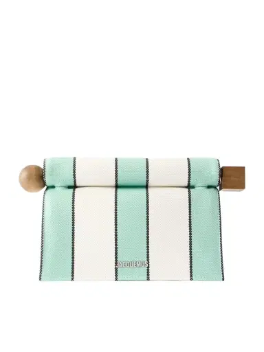 Jacquemus La Plage Leather-trimmed Striped Cotton Clutch | Thumbnail 1 Jacquemus La Plage Leather-trimmed Striped Cotton Clutch | Thumbnail 1