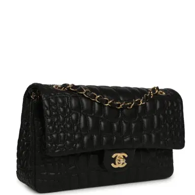 Chanel Chanel Medium Classic Croc Embossed Double Flap Bag Black Lambskin Gold Hardware | Thumbnail 2 Chanel Chanel Medium Classic Croc Embossed Double Flap Bag Black Lambskin Gold Hardware | Thumbnail 2