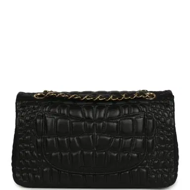 Chanel Chanel Medium Classic Croc Embossed Double Flap Bag Black Lambskin Gold Hardware | Thumbnail 4 Chanel Chanel Medium Classic Croc Embossed Double Flap Bag Black Lambskin Gold Hardware | Thumbnail 4